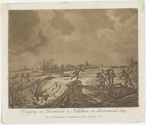 Kedichem'de Dikebreak, 1809 Ysgang ve Louwmaand 1809'da Kedichem'de Atılım (nesne üzerinde başlık) by Anonymous