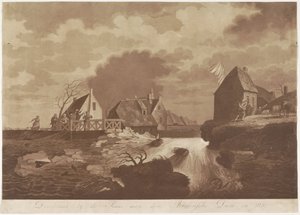 Gorinchem'deki Arkelse barajının atılımı, 1820 Arkelsche Barajı'ndaki Sluis'teki Atılım 1820'de (nesne üzerindeki başlık) by Anonymous