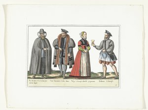Alman Modasında Giyinmiş Üç Erkek ve Bir Kadın, 1580 dolayları Kostümler Allemands (nesne üzerindeki başlık) by Anonymous
