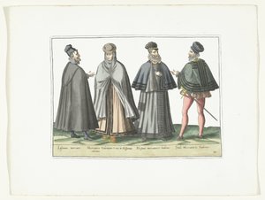 Yabancı Moda Giyinmiş Üç Erkek ve Bir Kadın, yaklaşık 1580 Modes étrangères (nesne üzerindeki başlık) by Anonymous