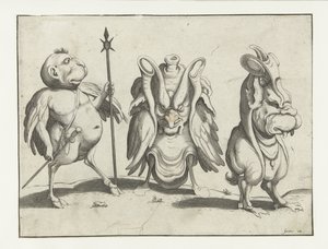 Üç Canavar Bir çerçeve çizgisiyle çevrili grotesk figürler (seri başlığı) by Anonymous