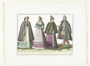 Alman Modasında Giyinmiş Üç Kadın ve Bir Adam, 1580 dolayları Kostümler Allemands (nesne üzerindeki başlık) by Anonymous