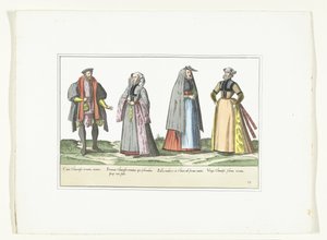 Alman Modasında Giyinmiş Üç Kadın ve Bir Adam, 1580 dolayları Kostümler Allemands (nesne üzerindeki başlık) by Anonymous