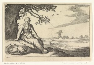 Bir ağacın altında genç bir kadın Dört pastoral sahne (dizi adı) by Anonymous