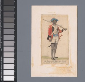 İngiliz Doğu Hindistan Şirketi Ein Seapoy'un hizmetinde siyah bir asker, oder Ostindischer Soldat im Dienst der Englischen Compagnie (nesnedeki başlık) by Anonymous