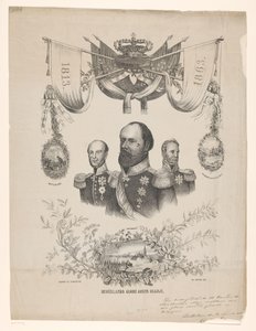 Turuncu altında Kral William I, II ve III Hollanda zafer portreleri ile Hollanda 50. yıl dönümü vesilesiyle hatıra plaketi (nesne üzerinde başlık) by Anonymous