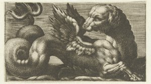 Köpek kafalı kanatlı deniz canavarı Deniz canavarları olan Frizler (dizi başlığı) by Anonymous