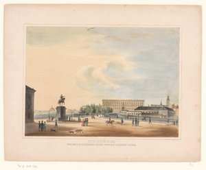 Gezicht op Gustav Adolfs torg, Stockholm Stockholm. Gustaf Adolfs torg'dan Norrbro'nun görünümü (nesnedeki başlık) by Anonymous