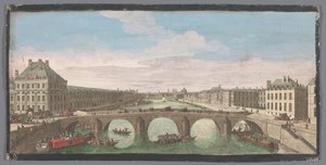 Pont Neuf Vuë Privé de Paris'e doğru görülen, Paris'teki Seine Nehri üzerindeki Pont Royal'in görünümü, Pont Neuf vers le Pont Royal ile ilgili ödül (nesne üzerindeki başlık) by Anonymous