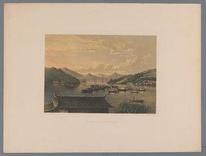 Gezicht op de baai van Nagasaki Nangasaki körfezinde manzara (nesne üzerinde başlık) Lijnden Kontu'nun metinleriyle Japonya Hatıra Eşyası (nesne üzerinde seri başlığı) by Anonymous