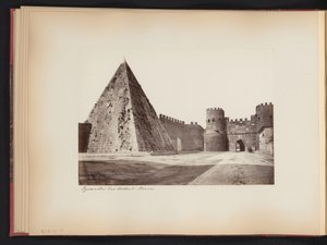 Roma'daki Caïus Cestius ve Porta Ostiense piramidinin görünümü, İtalya Pyramide des Cestius. Roman (nesne üzerindeki başlık) by Anonymous