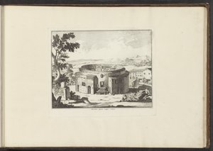 Roma'daki Augustus Mozolesi'nin kalıntılarının görünümü Mausoleum Augusti Vestigia à Roma (nesne üzerindeki başlık) Venedik, Livorno, Napoli ve Roma'daki saraylar ve anıtlar (seri başlığı) by Anonymous