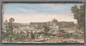 Şehir ve Versay Sarayı manzarası Chateau ve Versailles şehrinin bir bölümünün görünümü (nesne üzerindeki başlık) by Anonymous