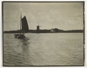 Bir nehir veya Zuiderzee üzerinde bir yelkenli gemi ve bir değirmen, Hollanda ile görüntüleyin by Anonymous