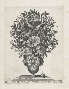 Üç maskaronlu grotesk vazo Çiçekli vazolar (seri başlığı) by Anonymous