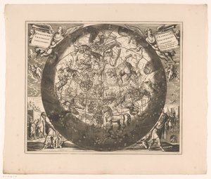 Kuzey takımyıldızlarını gösteren gökyüzü haritası Haemisphaerium stellatum boreale cum subiecto haemisphaerio terrestri (nesne üzerindeki başlık) by Anonymous