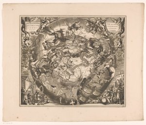 Güney takımyıldızlarını gösteren gökyüzü haritası Haemisphaerium scenographicum australe coeli stellati et terrae (nesne üzerindeki başlık) by Anonymous