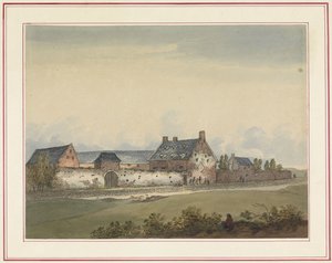 Mont-Saint-Jean'deki Hoeve La Haye-Sainte Waterloo ve çevresinin yedi tabağı (seri başlığı) by Anonymous