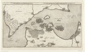 Kaart van de zeeslag tussen de Zweedse en Deense vloten in de Belt, 1644 Orsundt