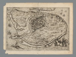 Voorne adasının haritası ve Brielle haritası, 1572 Briel (nesnedeki başlık) by Anonymous