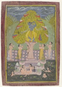 Krishna Gopis'in Giysilerini Çalıyor by Anonymous