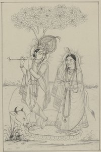 Krishna flüt çalıyor ve Radha by Anonymous