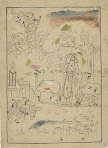 linga sunağından inekler ile Krishna by Anonymous