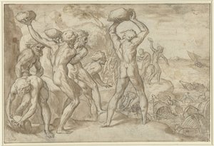 Laestrygonians, Odysseus'un filosunu ağır taşlarla ezdi by Anonymous