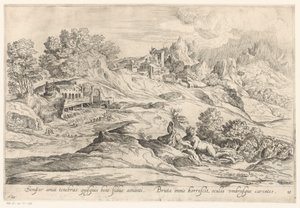 Landschap minnend paar ile bir araya geldi Ona sadık olan, karanlığı sever, her zaman onu sever / Brutus bile titriyor, gözleri ve gölgeleri yok (nesne üzerindeki başlık) Landschappen naar Domenico Campagnola (dizi adı) by Anonymous