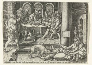 Lazarus zengin adamın kapısında yalvarır Lazarus ve Zengin Adam benzetmesi (dizi başlığı) by Anonymous