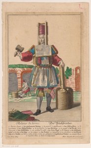 Kitap ciltleme araçları takım elbiseli adam Relieur de livres / Der Buchbinder (nesne üzerindeki başlık) by Anonymous