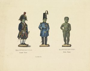 Manneken Pis farklı kıyafetler içinde, 1817 Manneken-Pis. Büyük kıyafet. Manneken-Pis. Petite Outfit (nesne üzerindeki başlık) by Anonymous
