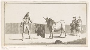 Matador boğaya meydan okuyor Coleccion de las Principales suertes de una corrida de toros (nesne üzerinde seri başlığı) En önemli boğa güreşi manevralarının toplanması (seri başlığı) by Anonymous