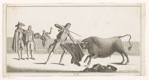 Matador boğaya meydan okuyor Coleccion de las Principales suertes de una corrida de toros (nesne üzerinde seri başlığı) En önemli boğa güreşi manevralarının toplanması (seri başlığı) by Anonymous