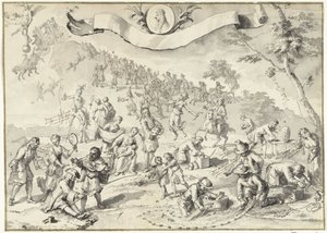 Baskı için tasarım çizimi Greed Fortuna'yı geçmeye çalışır, 1720 Het Groote Tafereel der Foolishness (seri başlığı) by Anonymous
