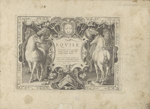 Ornamenteel cartouche titel geflankeerd kapı paarden Equile ile bir araya geldi by Anonymous