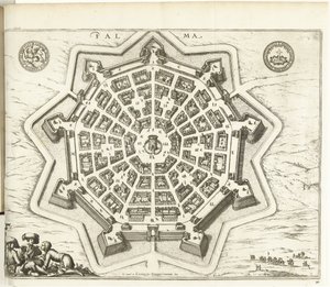 Plattegrond van Palmanova, 1726 Palma (nesne üzerindeki başlık) Avrupa, Asya, Afrika ve Amerika Kuvvetleri (...) Aynı zamanda Fransa ve İspanya Kıyıları Haritaları (nesne üzerinde seri başlığı) by Anonymous