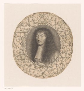 arabesk ile dekoratif bir çerçeve ile çevrili Louis XIV portresi by Anonymous