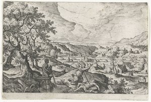 Pyramus ve Thisbea Mitolojik ve İncil sahneleri içeren manzaralar (dizi adı) by Anonymous