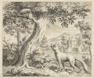 Jean de la Fontaine'in Masallarının bir baskısı için Kuzgun ve Tilki İllüstrasyon Tasarımları (seri başlığı) by Anonymous