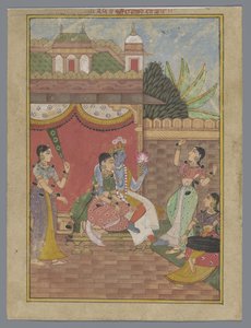 Radha ve Krishna bir sarayda (Ragamala) by Anonymous