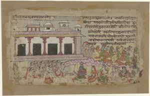 Rama ve Sita sarayın önünde maymun ordusuyla by Anonymous