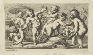 Bir çeşmenin yanında oynayan putti Putti oynamak (dizi başlığı) by Anonymous