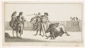 Bir matador tarafından boğa sokulmuş Coleccion de las Principales suertes de una corrida de toros (nesne üzerinde dizi başlığı) Boğa güreşindeki en önemli manevraların toplanması (dizi başlığı) by Anonymous