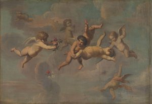 Çiçeklerle Yuvarlanan Putti by Anonymous