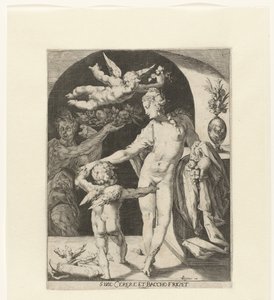 Venüs, Amor en een faun ile tanıştı Venüs, Ceres ve Bacchus olmadan soğuktur (nesne üzerindeki başlık) by Anonymous