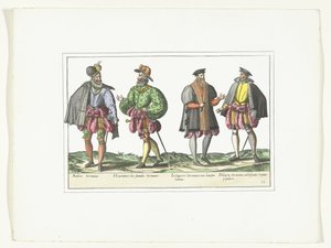 Alman Modasında Giyinmiş Dört Adam, 1580 dolayları Kostümler Allemands (nesne üzerindeki başlık) by Anonymous