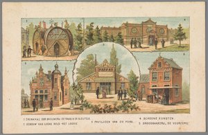 Amsterdam'daki Dünya Sergisinde Beş Pavyon, 1883 1 De Haan & De Sleutels bira fabrikasının içme salonu. 2 Lucas Bols'un binası - Het Loosie. 3 Basın Pavyonu. 4 Güzel Sanatlar. 5 Ekmek fırını De Voorzorg. (nesne üzerindeki başlık) Hatırlatma aa by Anonymous