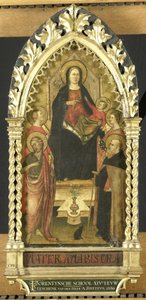 Dört Aziz ile Enthroned Bakire ve Çocuk, Vaftizci Aziz John, Antony Abbot, Macaristan Elizabeth, bir kadın aziz by Anonymous