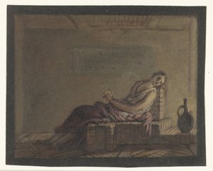 Bir hücrede yatağında oturan kadın by Anonymous